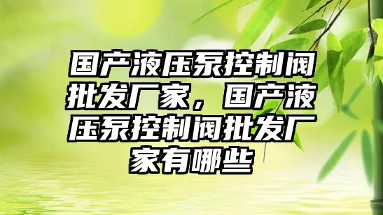 國(guó)產(chǎn)液壓泵控制閥批發(fā)廠(chǎng)家，國(guó)產(chǎn)液壓泵控制閥批發(fā)廠(chǎng)家有哪些
